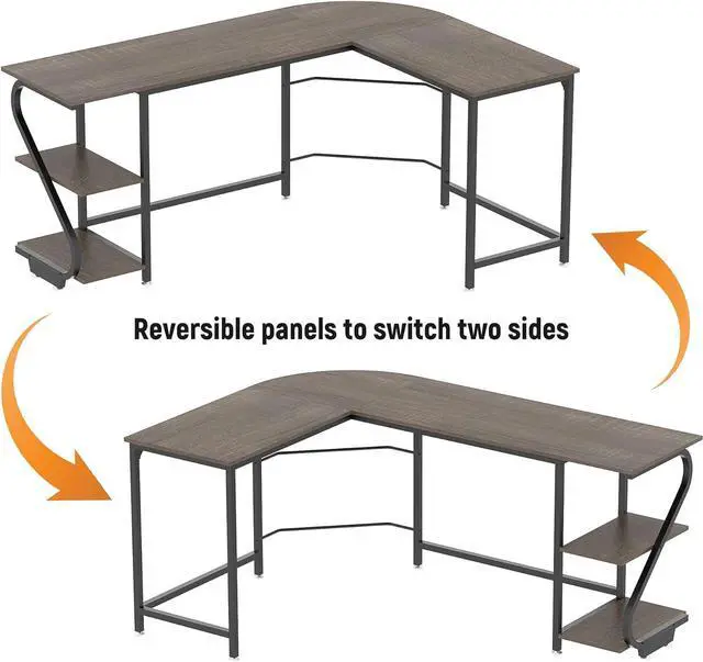 Alt view image 4 of 7 - Weehom Reversible L Shaped Desk with Shelves Large Corner Computer Gaming Desks for Home Office Writing Workstation Wooden Table
