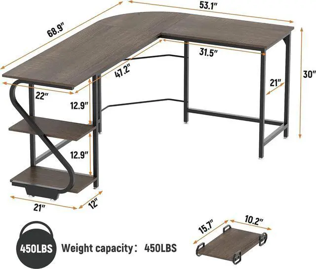 Alt view image 7 of 7 - Weehom Reversible L Shaped Desk with Shelves Large Corner Computer Gaming Desks for Home Office Writing Workstation Wooden Table