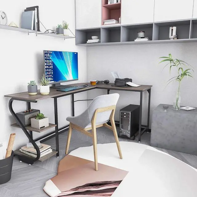 Alt view image 3 of 7 - Weehom Reversible L Shaped Desk with Shelves Large Corner Computer Gaming Desks for Home Office Writing Workstation Wooden Table