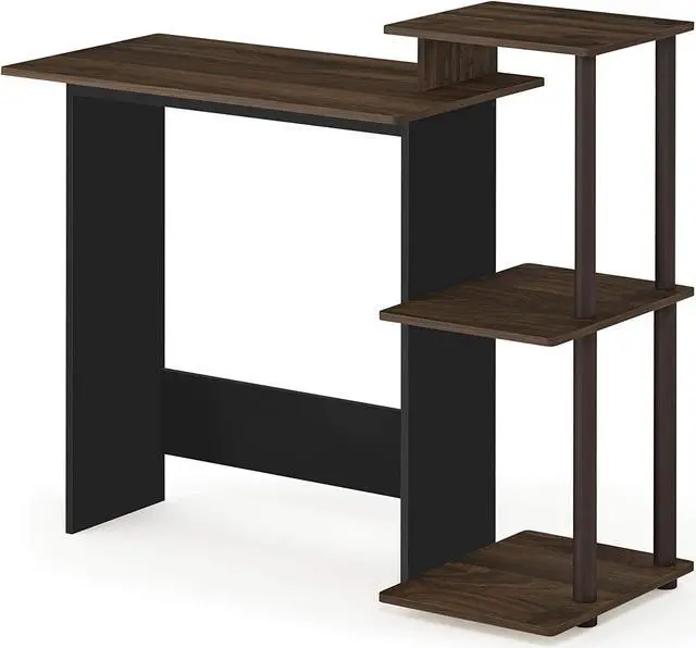 Main image of Furinno Efficient Home Laptop Notebook Computer Desk with Square Shelves, Columbia Walnut/Brown