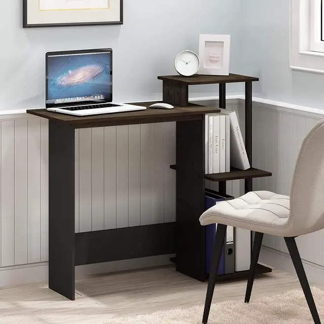 Alt view image 2 of 5 - Furinno Efficient Home Laptop Notebook Computer Desk with Square Shelves, Columbia Walnut/Brown