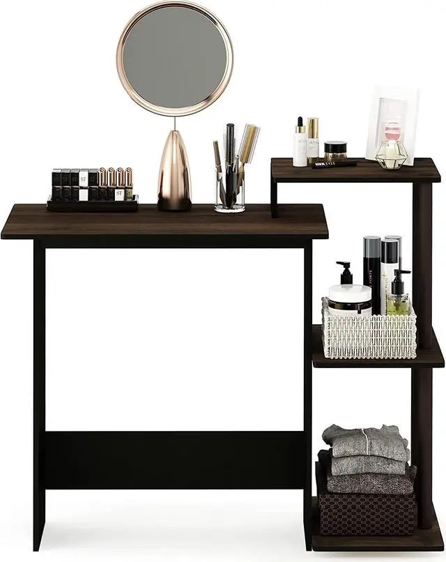 Alt view image 5 of 5 - Furinno Efficient Home Laptop Notebook Computer Desk with Square Shelves, Columbia Walnut/Brown