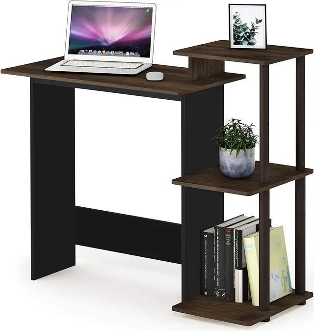 Alt view image 4 of 5 - Furinno Efficient Home Laptop Notebook Computer Desk with Square Shelves, Columbia Walnut/Brown