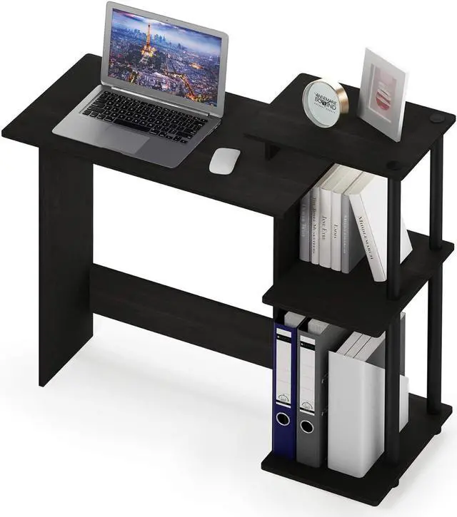 Alt view image 6 of 7 - Furinno Efficient Home Laptop Notebook Computer Desk with Square Shelves, Espresso/Black