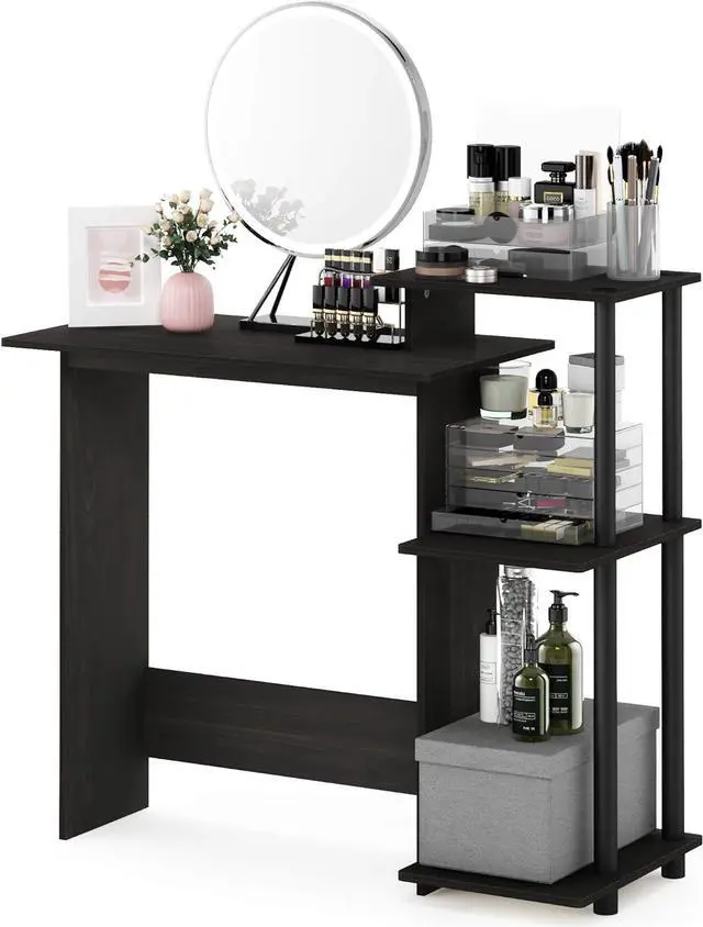 Alt view image 7 of 7 - Furinno Efficient Home Laptop Notebook Computer Desk with Square Shelves, Espresso/Black