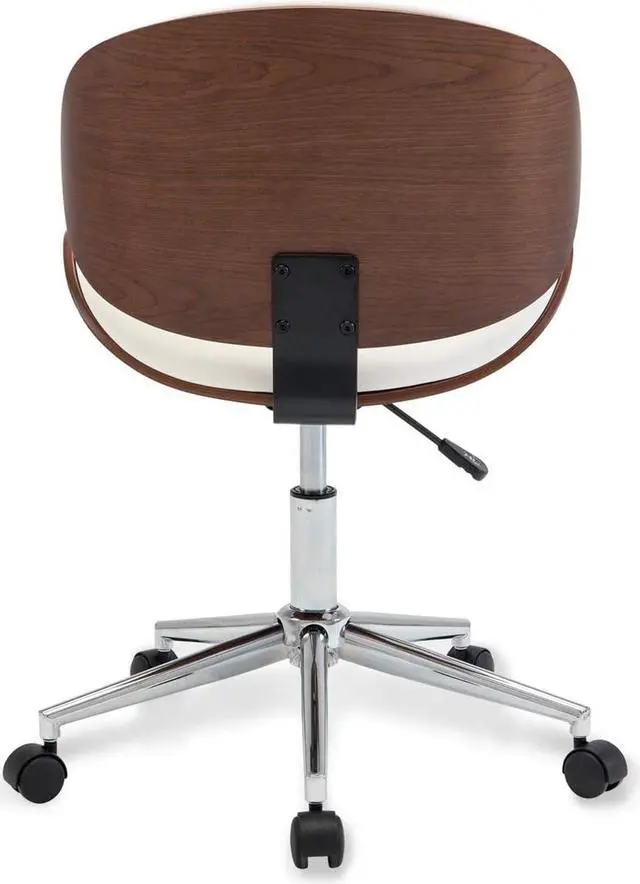 Alt view image 5 of 6 - BELLEZE Mid-Century Modern Desk Chair, Contemporary Office Bentwood Style Wingback Seating, Minimalist Adjustable Vintage Replica with Swivel, Faux Leather and Walnut - Avalon (White)
