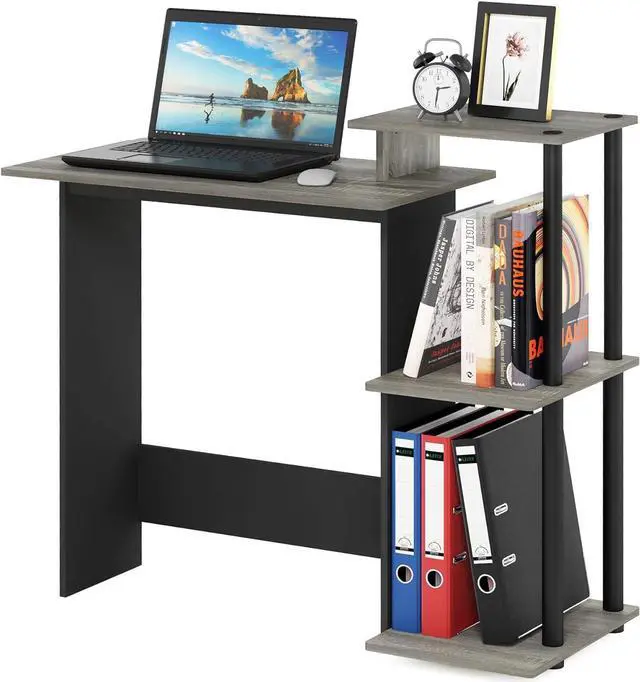 Alt view image 4 of 7 - Furinno Efficient Home Laptop Notebook Computer Desk with Square Shelves, French Oak/Black