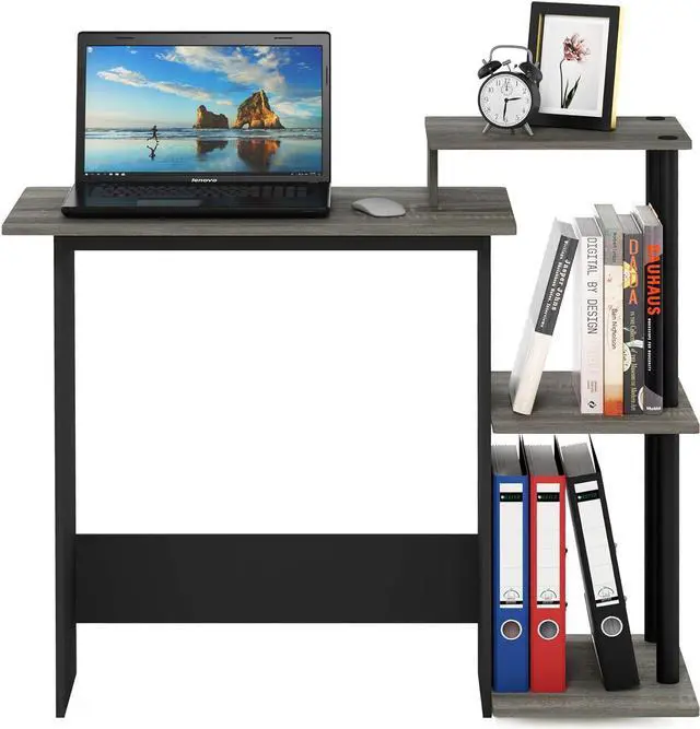 Alt view image 6 of 6 - Furinno Efficient Home Laptop Notebook Computer Desk with Square Shelves, French Oak Grey/Black