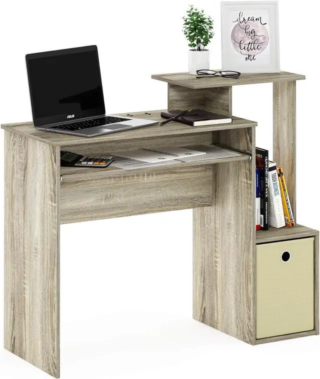 Alt view image 4 of 6 - Furinno Econ Multipurpose Home Office Computer Writing Desk, Sonoma Oak/Ivory