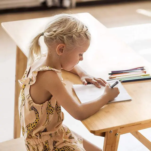 Alt view image 7 of 7 - Nnewvante Writing Computer Desk 46" Bamboo Home Office Table with 2 Drawers, Modern Furniture Simple Study Makeup Workstation