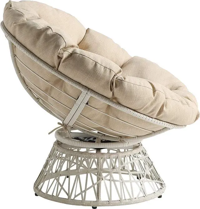 Alt view image 5 of 7 - OSP Home Furnishings Wicker Papasan Chair with 360-Degree Swivel, Cream Frame with Cream Cushion