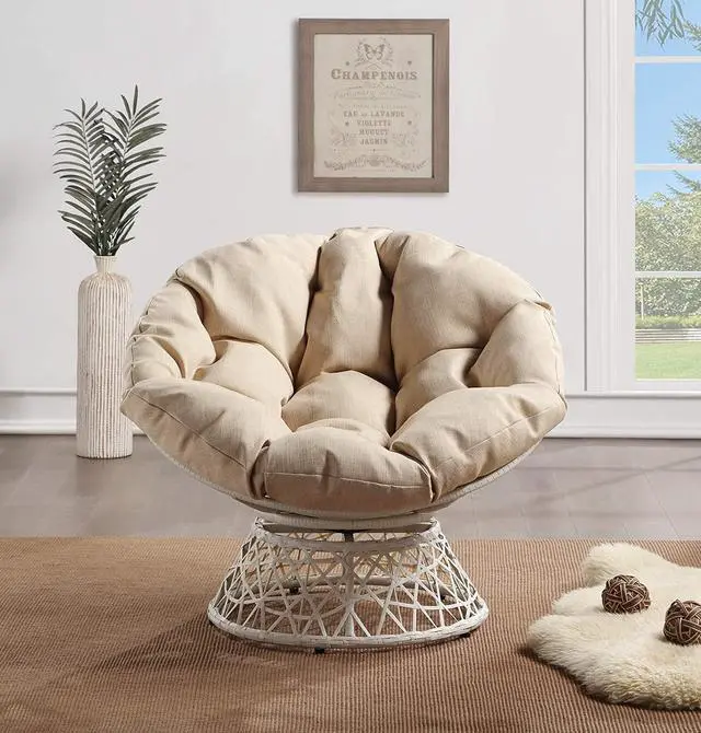 Alt view image 4 of 7 - OSP Home Furnishings Wicker Papasan Chair with 360-Degree Swivel, Cream Frame with Cream Cushion