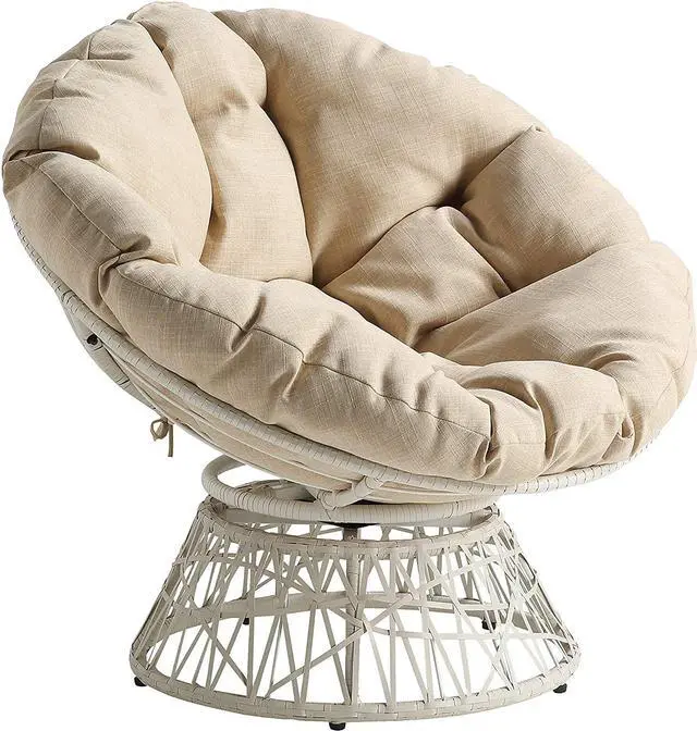 Main image of OSP Home Furnishings Wicker Papasan Chair with 360-Degree Swivel, Cream Frame with Cream Cushion