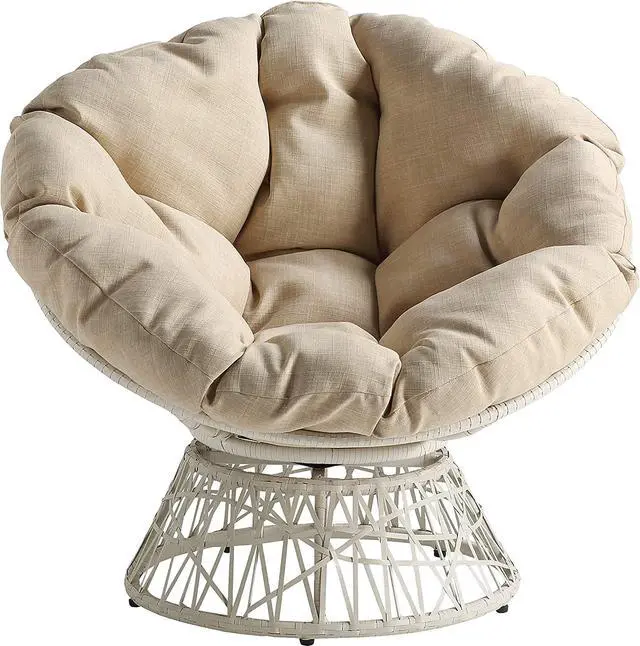 Alt view image 3 of 7 - OSP Home Furnishings Wicker Papasan Chair with 360-Degree Swivel, Cream Frame with Cream Cushion