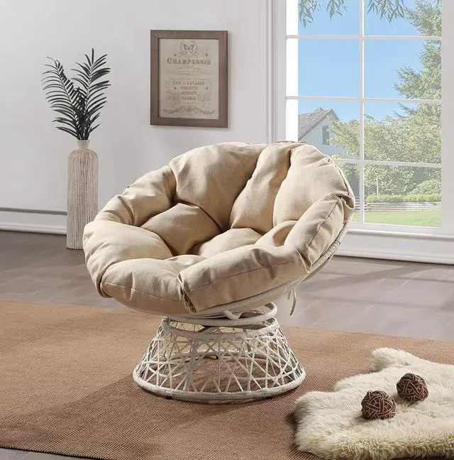 Alt view image 2 of 7 - OSP Home Furnishings Wicker Papasan Chair with 360-Degree Swivel, Cream Frame with Cream Cushion