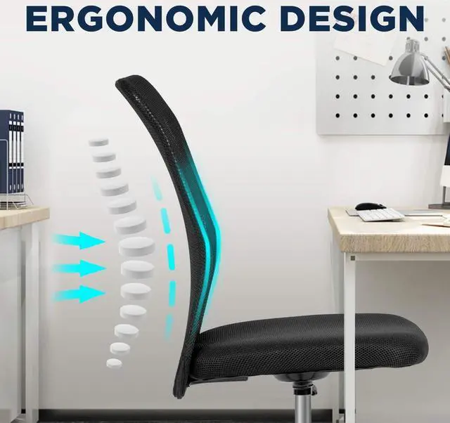 Alt view image 5 of 7 - FDW Home Office Chair Mid Back Mesh Desk Chair Armless Computer Chair Ergonomic Task Rolling Swivel Chair Back Support Adjustable Modern Chair with Lumbar Support (Black)