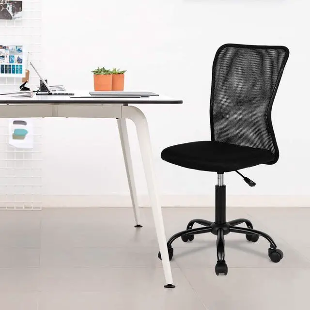 Alt view image 2 of 7 - FDW Home Office Chair Mid Back Mesh Desk Chair Armless Computer Chair Ergonomic Task Rolling Swivel Chair Back Support Adjustable Modern Chair with Lumbar Support (Black)