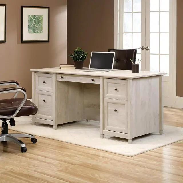 Alt view image 2 of 7 - Sauder Edge Water Executive Desk, Chalked Chestnut, 65" Home Office Desk with Storage