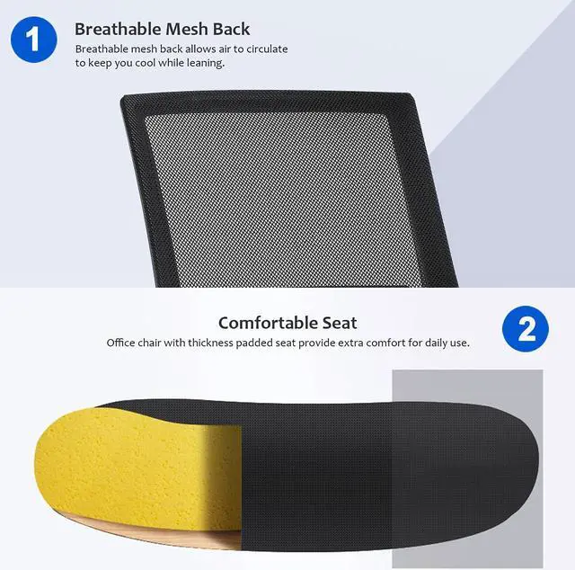 Alt view image 4 of 7 - FDW Office Chair Ergonomic Desk Chair Mid-Back Mesh Computer Chair Lumbar Support Comfortable Executive Adjustable Rolling Swivel Task Chair with Armrests,Black