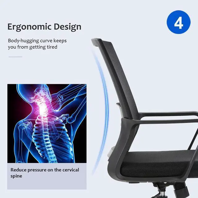 Alt view image 6 of 7 - FDW Office Chair Ergonomic Desk Chair Mid-Back Mesh Computer Chair Lumbar Support Comfortable Executive Adjustable Rolling Swivel Task Chair with Armrests,Black
