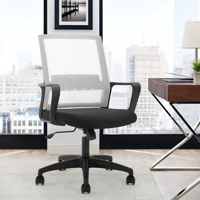 Alt view image 2 of 7 - Office Chair Ergonomic Desk Task Chair Mesh Computer Chair Mid-Back Mesh Home Office Swivel Chair Modern Executive Chair with Wheels Armrests Lumbar Support(White)