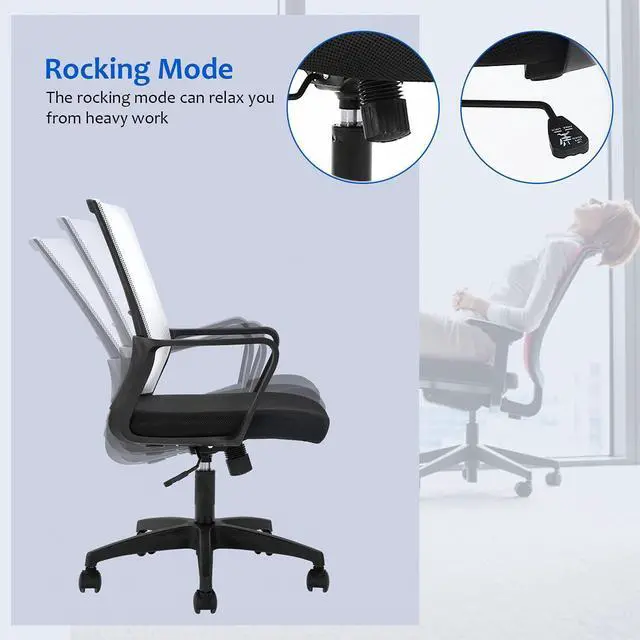 Alt view image 7 of 7 - Office Chair Ergonomic Desk Task Chair Mesh Computer Chair Mid-Back Mesh Home Office Swivel Chair Modern Executive Chair with Wheels Armrests Lumbar Support(White)