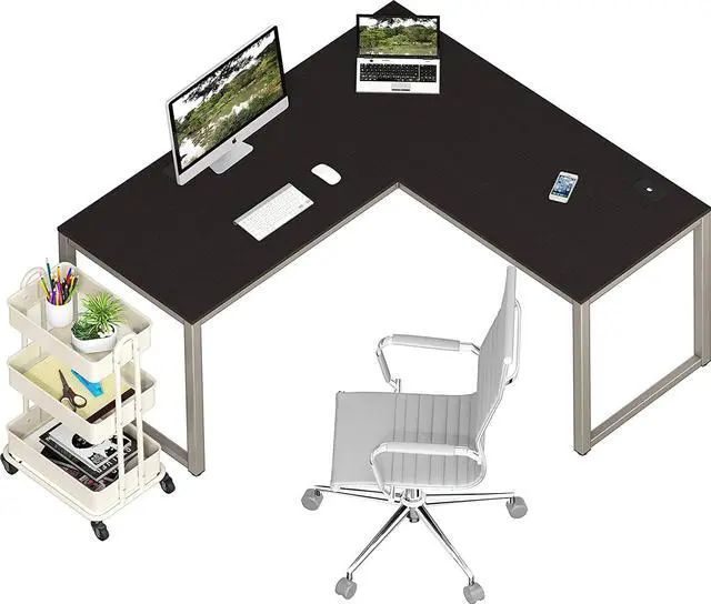 Alt view image 5 of 6 - SHW 55 x 60 Inches Commercial-Grade L-Shape Corner Office Computer Desk, Espresso