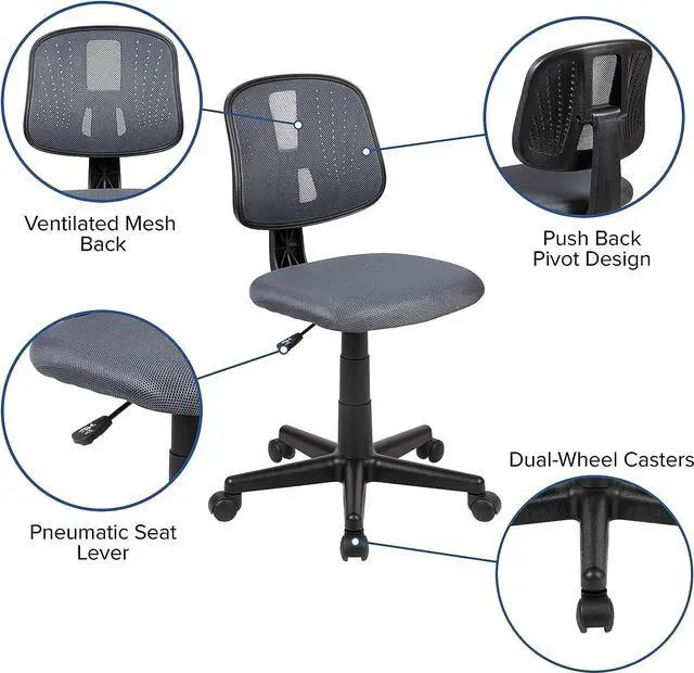 Alt view image 4 of 7 - EMMA + OLIVER Mid-Back Gray Mesh Swivel Task Office Chair with Pivot Back, BIFMA Certified