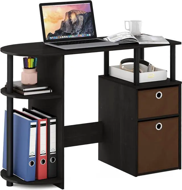 Main image of FURINNO Jaya Computer Study Desk with Bin, Brown