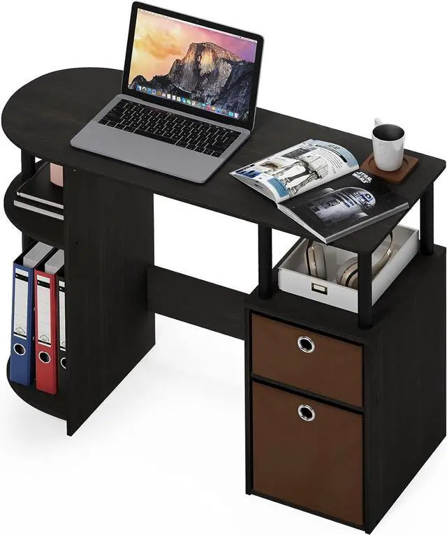 Alt view image 6 of 7 - FURINNO Jaya Computer Study Desk with Bin, Brown