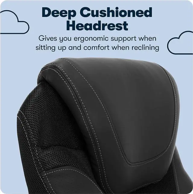 Alt view image 7 of 7 - Serta Bryce Executive Office Chair, Ergonomic Computer DeskChair with Patented AIR Lumbar Technology, Comfortable Layered Body Pillows for Cushioning, SertaQuality Foam, Bonded Leather, Black