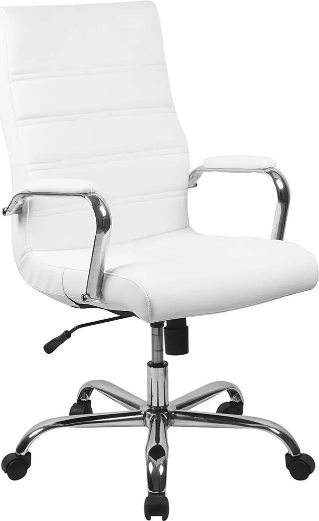 Main image of Flash Furniture Whitney High-Back Swivel LeatherSoft Desk Chair with Padded Seat and Armrests, Adjustable Height Padded Office Chair, White/Chrome