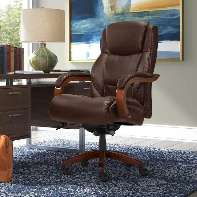 Alt view image 2 of 7 - La-Z-Boy Delano Big & Tall Executive Office Chair, High Back Ergonomic Lumbar Support, Bonded Leather, Brown