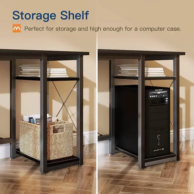 Alt view image 7 of 7 - Coleshome L Shaped Computer Desk 66" with Power Outlet & Storage Shelves, Corner Sturdy Writing Desk Workstation, Modern Wooden Office Gaming Desk, Wood & Metal, Black