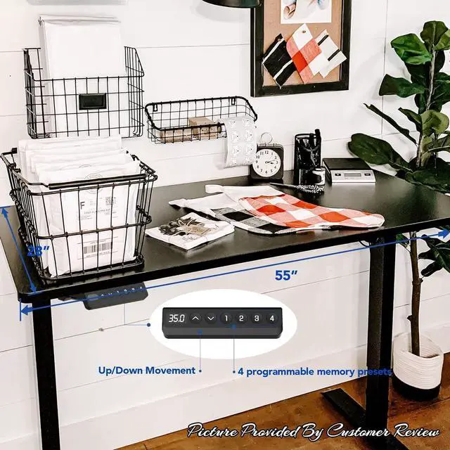 Alt view image 5 of 7 - EN1 Electric Height Adjustable Standing Desk 55 x 28 Inches Whole-Piece Board Memory Controller Home Office Desk(Black Frame + 55" Black Top)