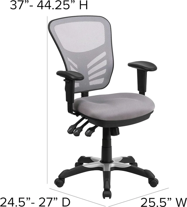 Alt view image 3 of 6 - Flash Furniture Mid-Back Mesh Chair with Triple Paddle Control, Solid, Gray, 25.75" W x 27.5" D x 43.5" H, HL-0001-GY-GG