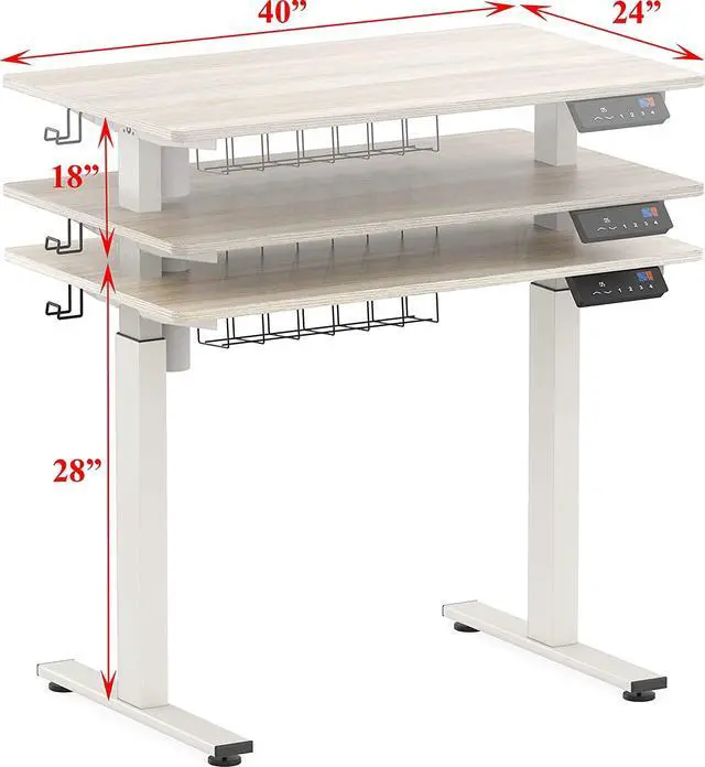 Alt view image 3 of 7 - SHW Height Adjustable Standing Desk, Maple, 100 x 60 cm