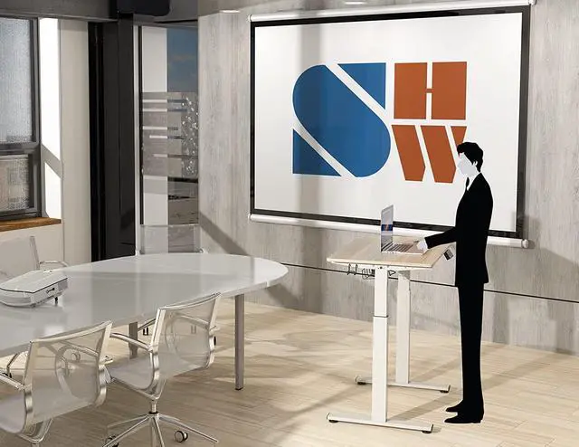 Alt view image 7 of 7 - SHW Height Adjustable Standing Desk, Maple, 100 x 60 cm