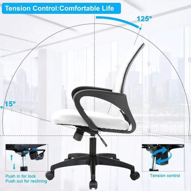 Alt view image 5 of 7 - BestOffice | Ergonomic Office Chair | Mid-Back Swivel Desk Chair | Breathable Backrest & Lumbar Support | Adjustable Height | Sponge Seat | Rolling Wheels | White | for Adults & Women