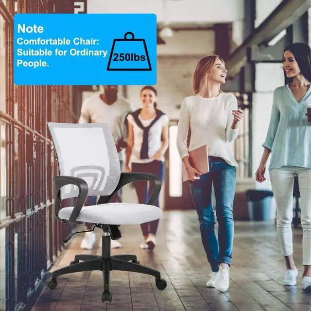 Alt view image 3 of 7 - BestOffice | Ergonomic Office Chair | Mid-Back Swivel Desk Chair | Breathable Backrest & Lumbar Support | Adjustable Height | Sponge Seat | Rolling Wheels | White | for Adults & Women