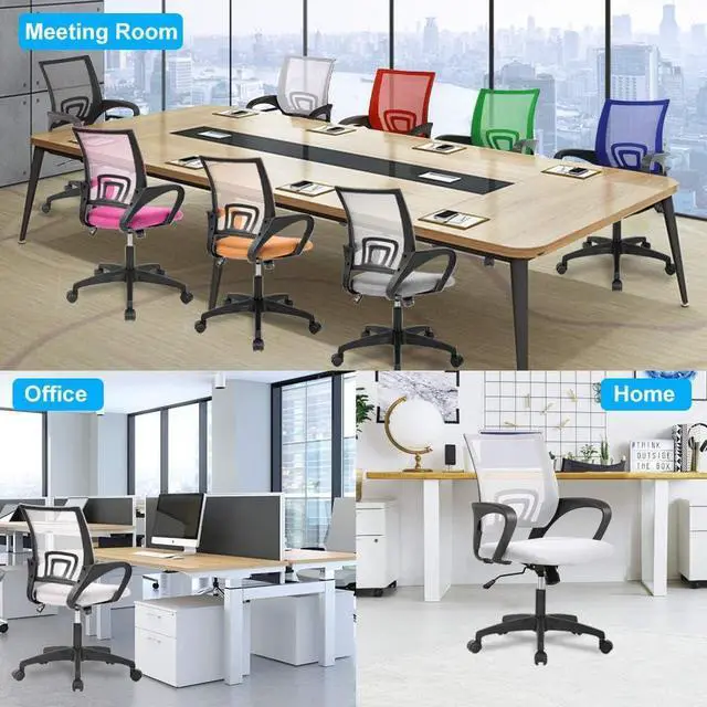 Alt view image 7 of 7 - BestOffice | Ergonomic Office Chair | Mid-Back Swivel Desk Chair | Breathable Backrest & Lumbar Support | Adjustable Height | Sponge Seat | Rolling Wheels | White | for Adults & Women
