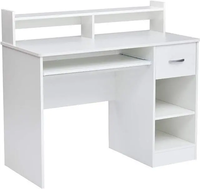 Main image of ROCKPOINT Axess White Computer Keyboard Tray and Drawer Small Home Office Bedroom, Homework and School Studying Writing Desk for Student with Storage