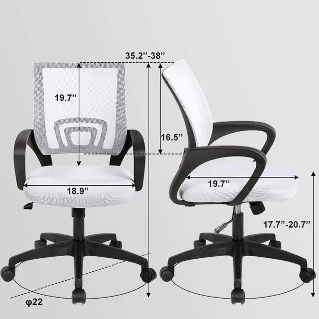 Alt view image 2 of 7 - BestOffice | Ergonomic Office Chair | Mid-Back Swivel Desk Chair | Breathable Backrest & Lumbar Support | Adjustable Height | Sponge Seat | Rolling Wheels | White | for Adults & Women