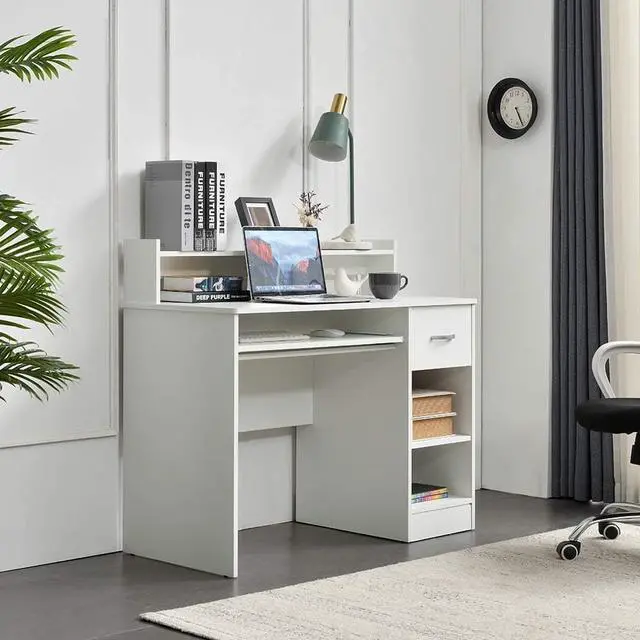 Alt view image 2 of 7 - ROCKPOINT Axess White Computer Keyboard Tray and Drawer Small Home Office Bedroom, Homework and School Studying Writing Desk for Student with Storage