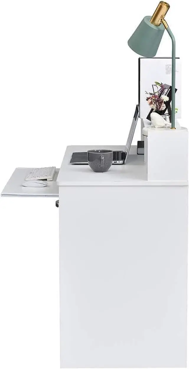 Alt view image 5 of 7 - ROCKPOINT Axess White Computer Keyboard Tray and Drawer Small Home Office Bedroom, Homework and School Studying Writing Desk for Student with Storage