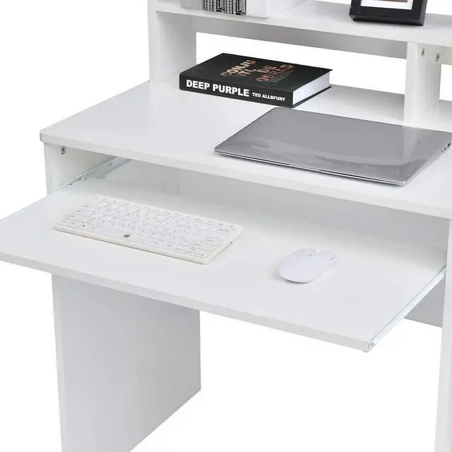 Alt view image 7 of 7 - ROCKPOINT Axess White Computer Keyboard Tray and Drawer Small Home Office Bedroom, Homework and School Studying Writing Desk for Student with Storage
