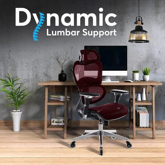 Alt view image 6 of 7 - Oline ErgoPro Ergonomic Office Chair - Rolling Desk Chair with 4D Adjustable Armrest, 3D Lumbar Support and Blade Wheels - Mesh Computer Chair, Gaming Chairs, Executive Swivel Chair (Burgundy Red)