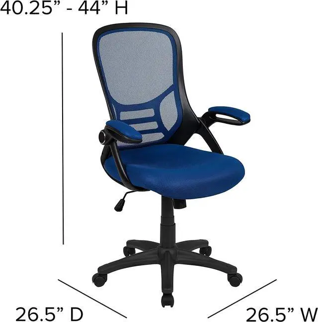 Alt view image 3 of 7 - Flash Furniture Porter High-Back Swivel Office Chair with Adjustable Lumbar Support and Seat Height, Ergonomic Mesh Desk Chair with Flip-Up Armrests, Blue/Black