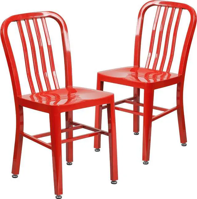 Alt view image 3 of 7 - Flash Furniture Gael Indoor/Outdoor Modern Metal Dining Chairs, Commercial-Grade Galvanized Steel Restaurant Chairs, Set of 2, Red | Indoor/Outdoor Use