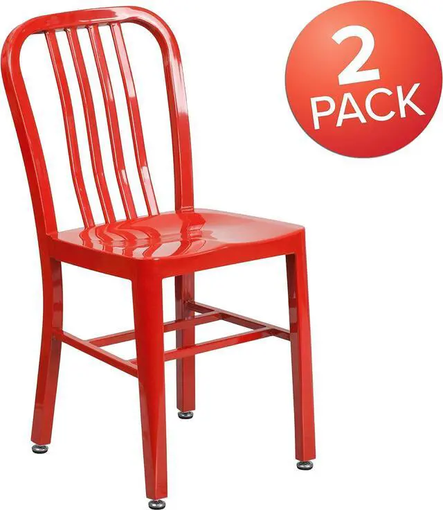 Alt view image 4 of 7 - Flash Furniture Gael Indoor/Outdoor Modern Metal Dining Chairs, Commercial-Grade Galvanized Steel Restaurant Chairs, Set of 2, Red | Indoor/Outdoor Use